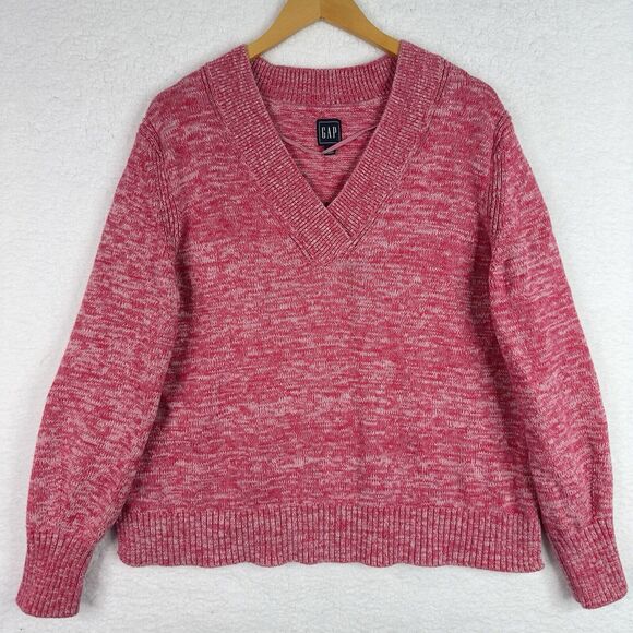 Gap Pink Marled Knit V-Neck Sweater XL Cotton - Picture 13 of 13